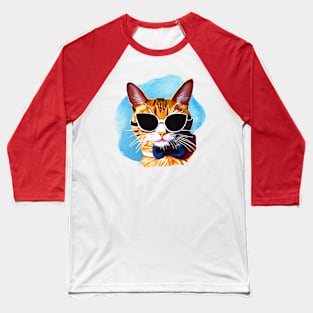 Ginger Cat wearing sunglasses Sassy Cat Baseball T-Shirt